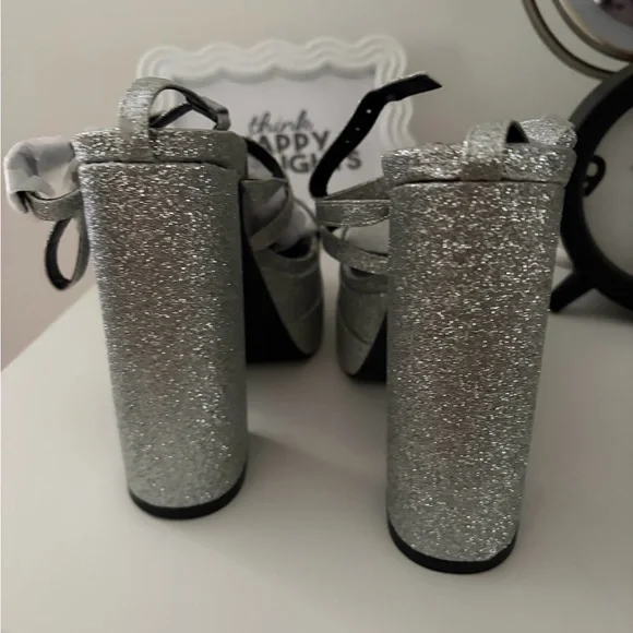 Brand New Nasty Gal Silver Platform Heels SZ 10 - Picture 8 of 9